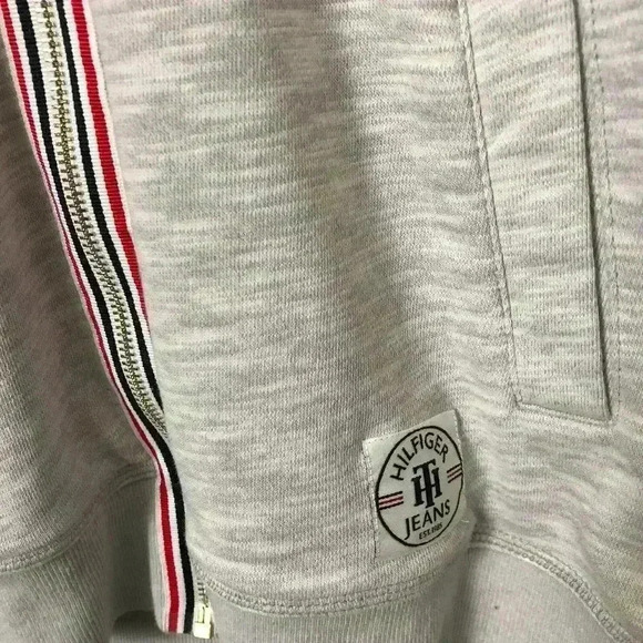 TOMMY HILFIGER 85 Gray Blue Red Small Full Zip Cotton Blend Hoodie Jacket - Picture 4 of 9
